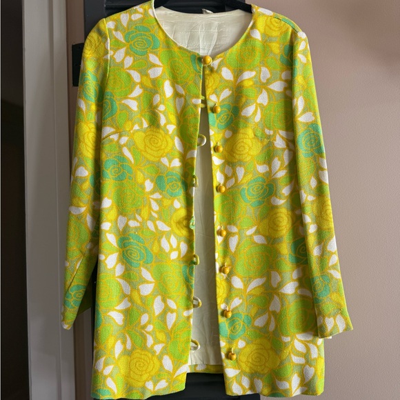 Vintage Jackets & Blazers - Vintage Vibrant Yellow and Green‎ Floral Jacket